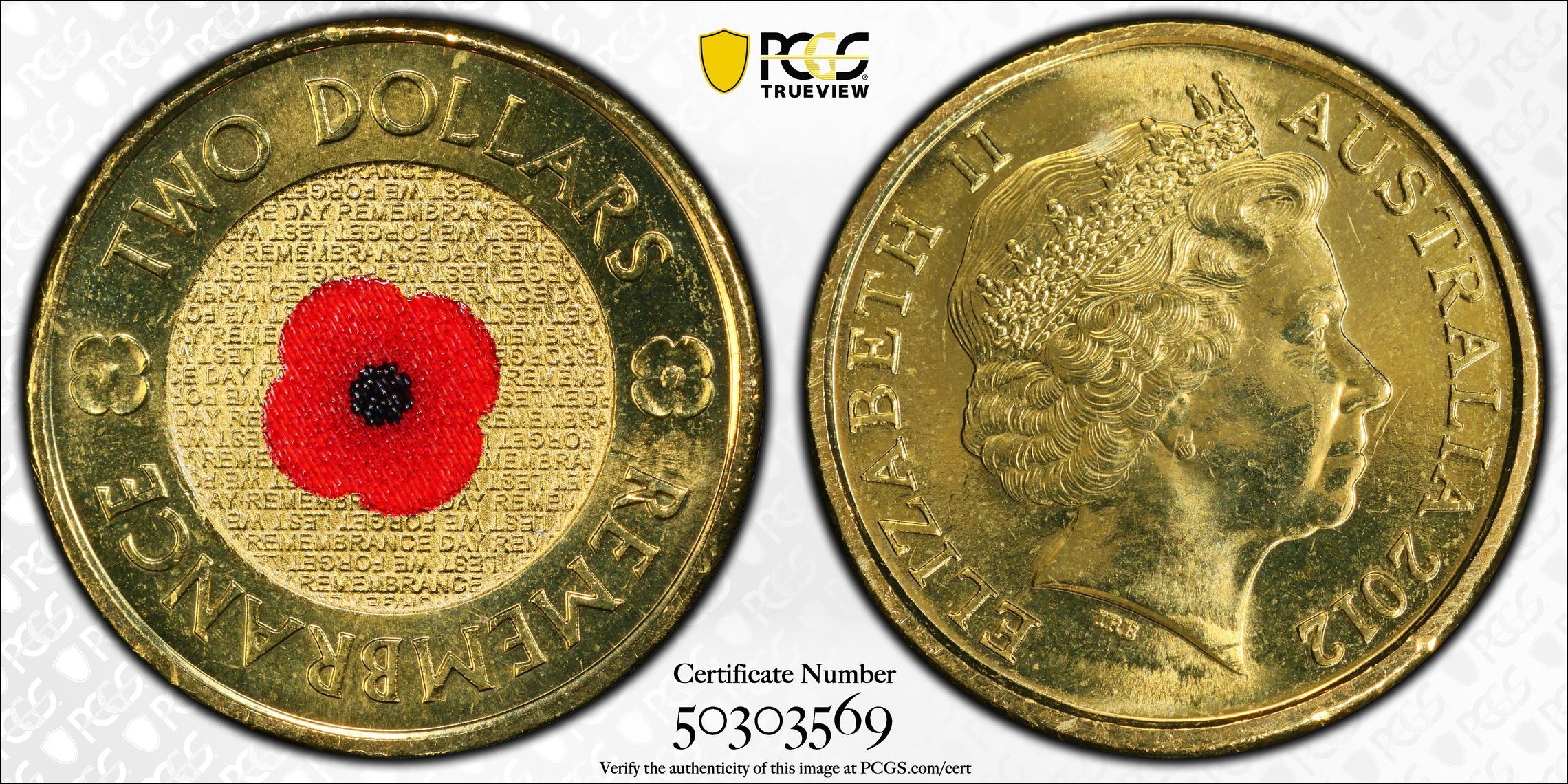 Remembrance Day , Two Dollar, 2012, PCGS MS65