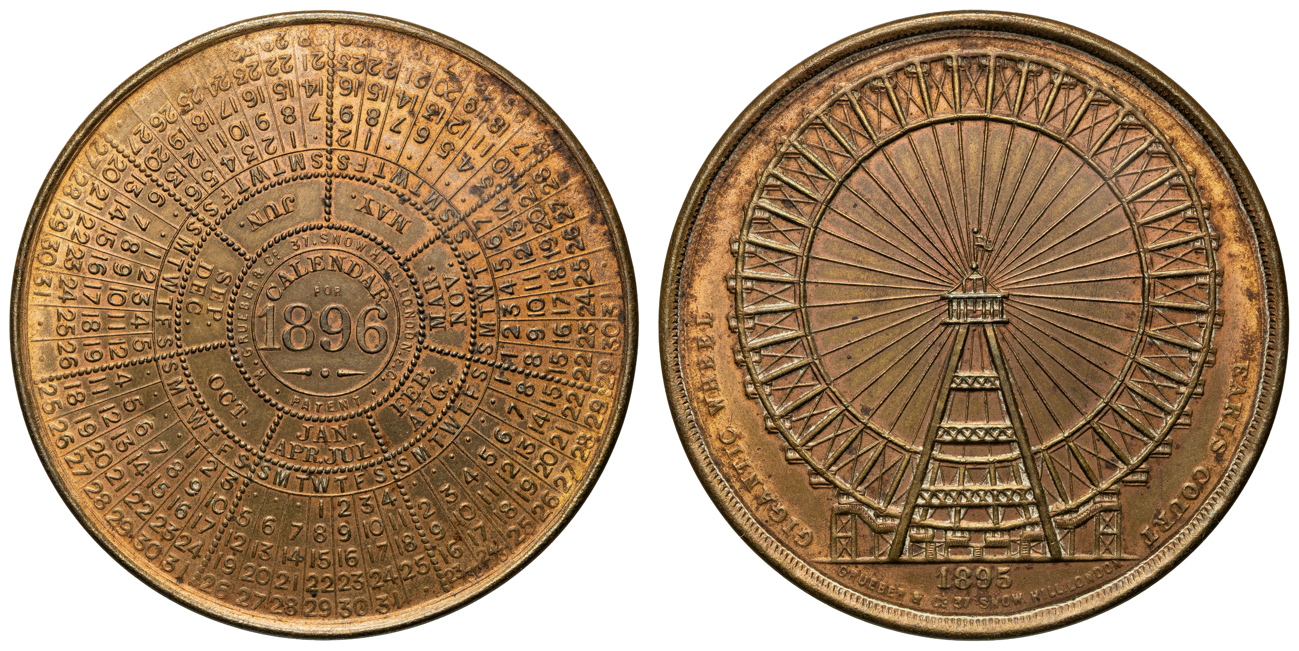 Great Britain, 1896 Calendar Medal - Gigantic Wheel, Earls Court, 1895, aUNC