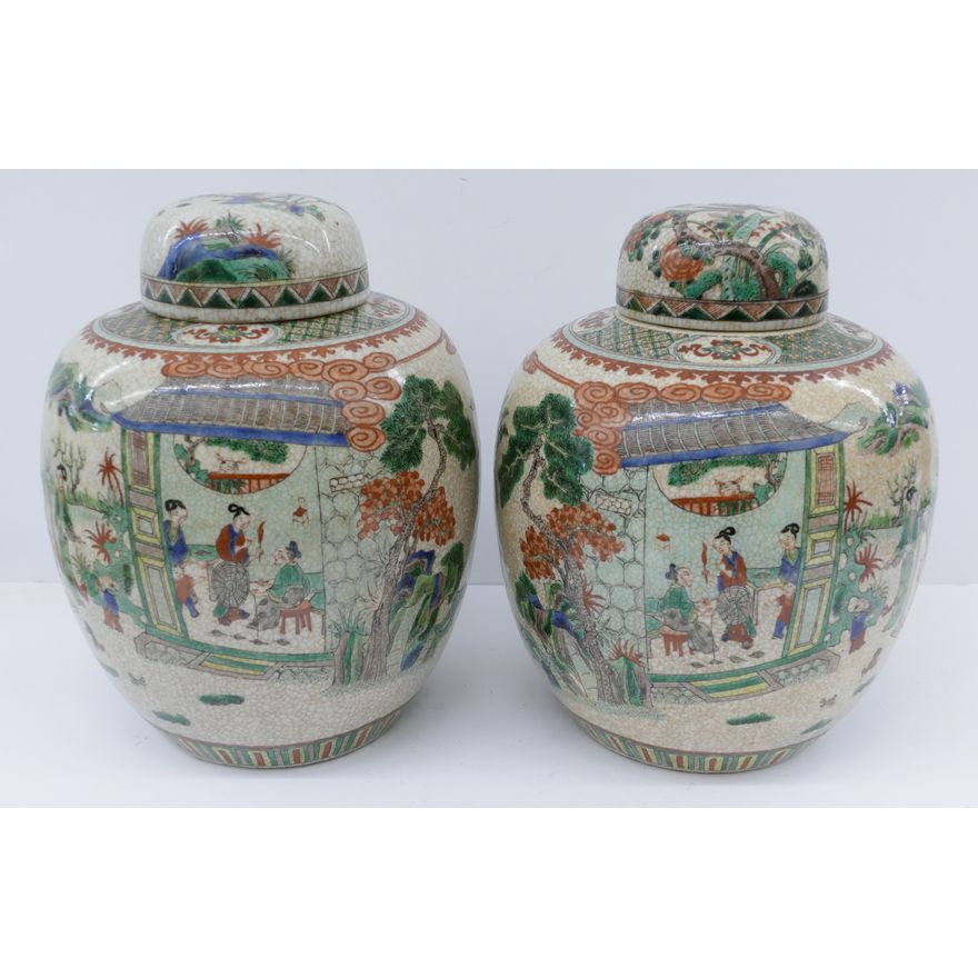 Pair Chinese Republic Famille Verte Jars