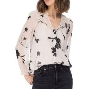B Collection by Bobeau Ladies' Button-Up Blouse, Ivory Floral, size XL