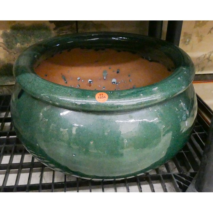 Green Pottery Large Jardiniere- 9x16''