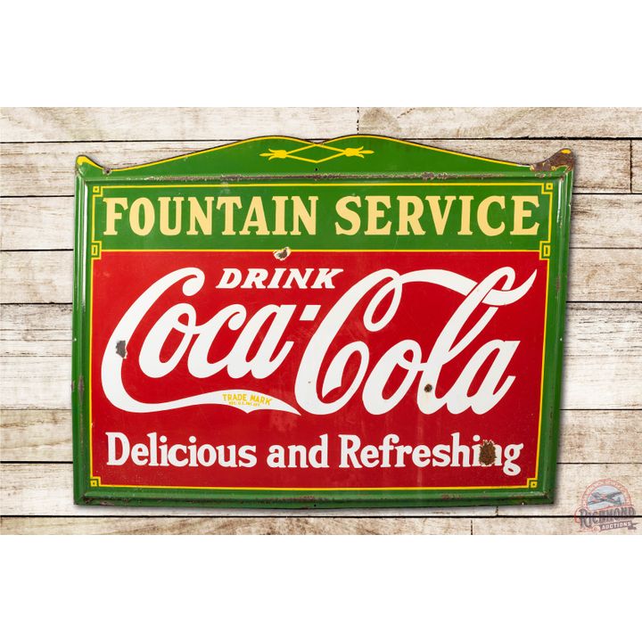 1935 Drink Coca-Cola Fountain Service Porcelain Sign TAC 8