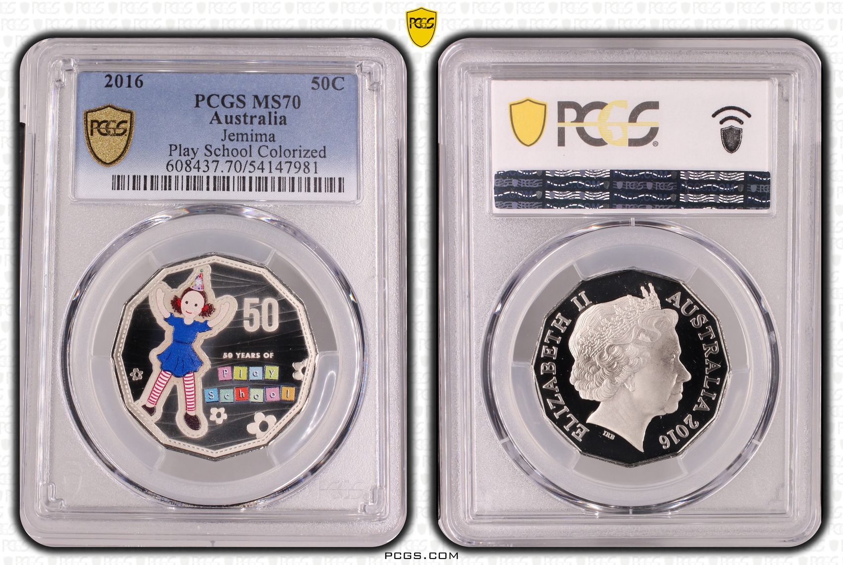 Jemima Play School Colourised, POP 12/0, Fifty Cent, 2016, PCGS MS70
