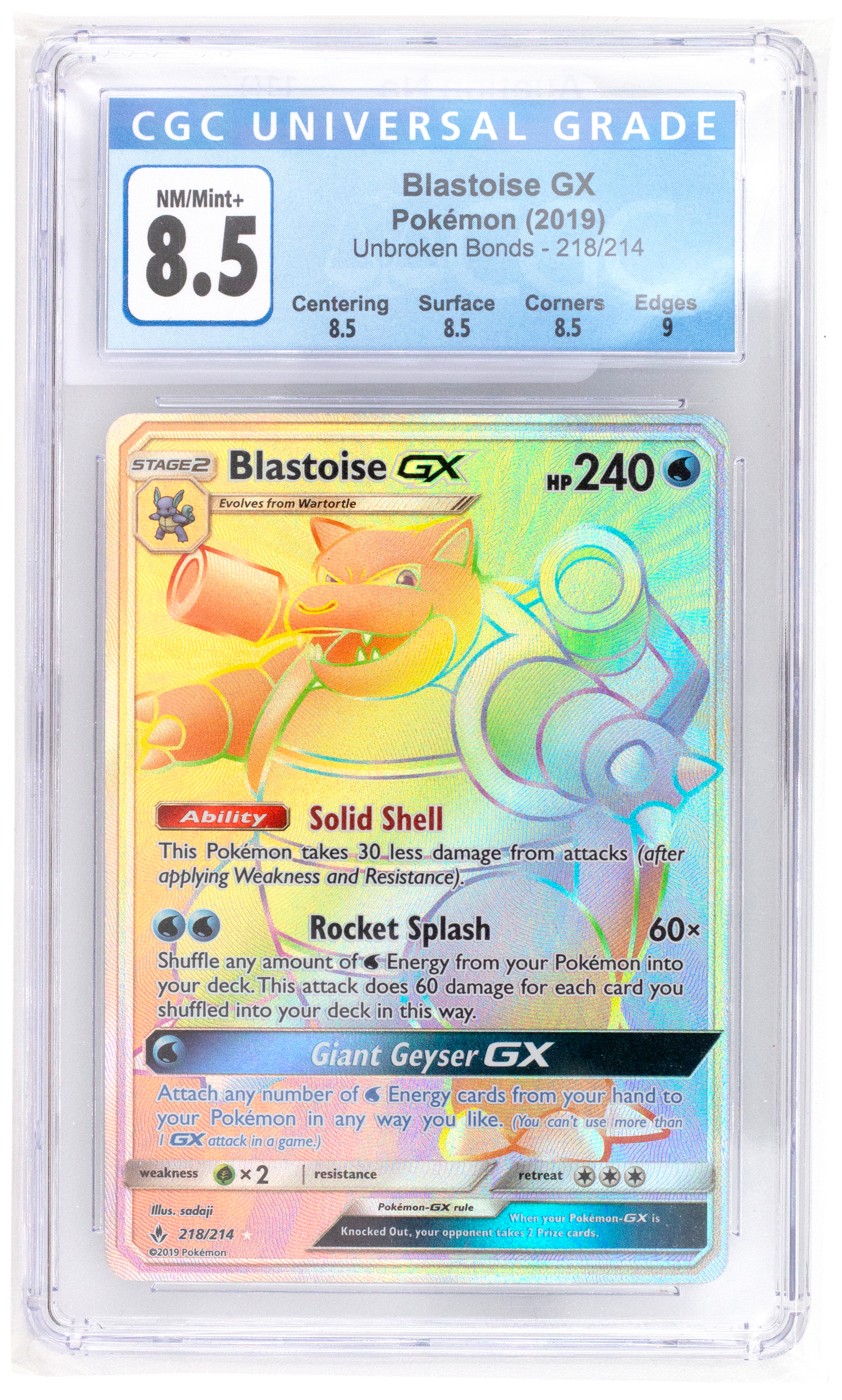 374 · Pokemon, Blastoise GX, 2019, CGC 8.5, Near Mint/Mint+