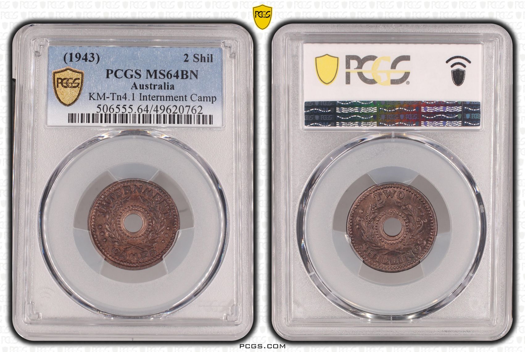 Hay Internment Camp, Two Shillings, WWII, PCGS MS64BN