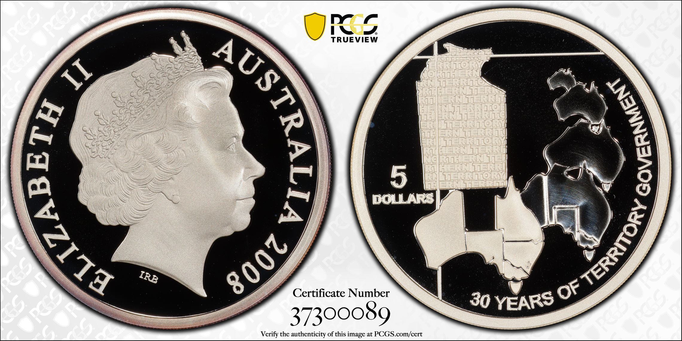 2008 Australia Five Dollar, $5 Silver Proof 30 Years Territory Government PCGS - PR69DCAM POP 2/0 -089