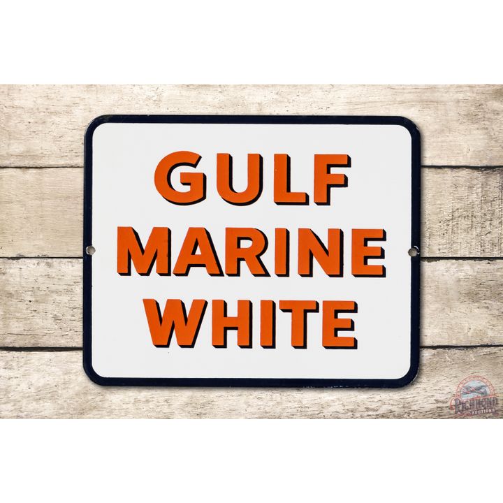 10.5" Gulf Marine White Porcelain Pump Plate Sign