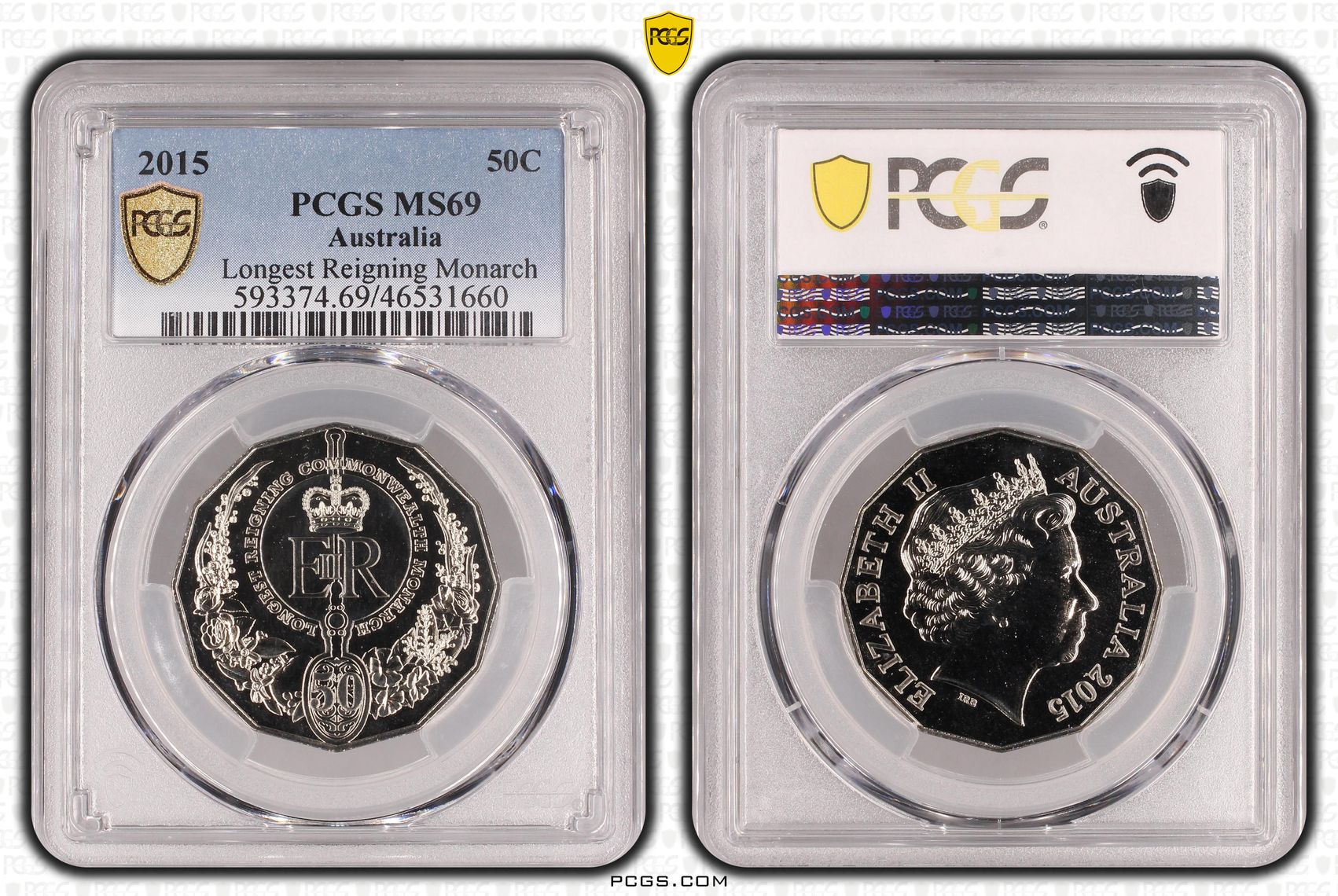 Elizabeth II, Longest Reigning Monarch, Fifty Cent, 2015, PCGS MS 69