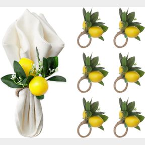 BELUPAI LEMON NAPKIN RINGS SET OF 6, FRUIT NAPKIN HOLDER RINGS FOR TABLE SETTING, LEMON VINE LEAF NAPKIN HOLDERS FOR BIRTHDAY WEDD