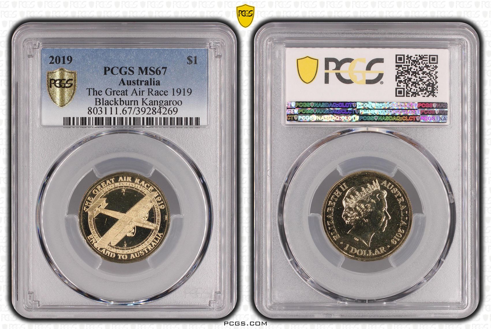 The Great Air Race 1919 Blackburn Kangaroo, One Dollar, 2019, PCGS MS67
