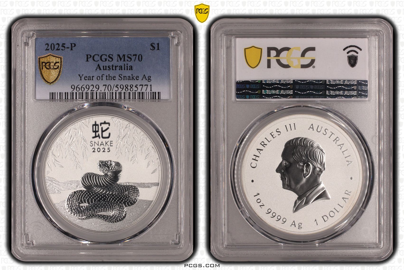 Year of the Snake Silver, POP 2/0, One Dollar, 2025-P, PCGS MS70