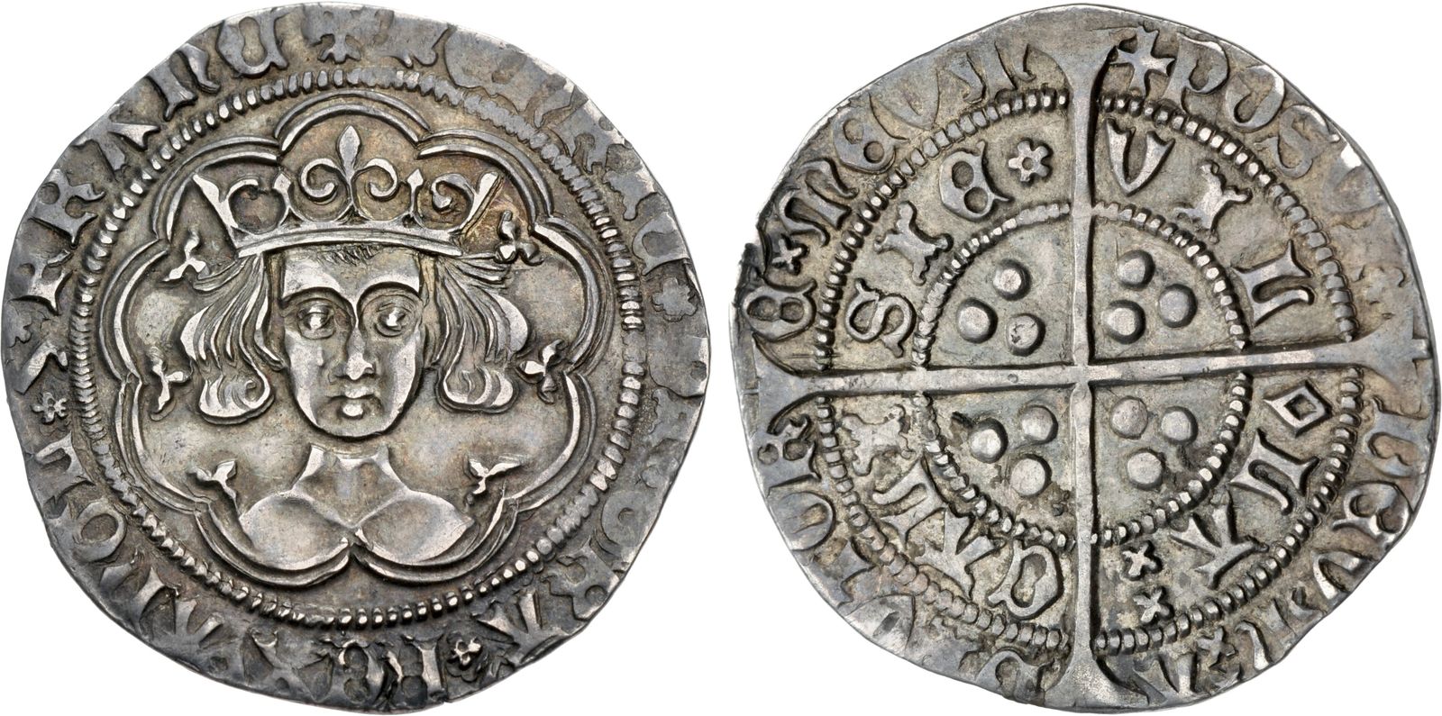 Monnaie Féodale En Argent - Demi-gros De Calais Henri VI De Lancastre (1422-1461)