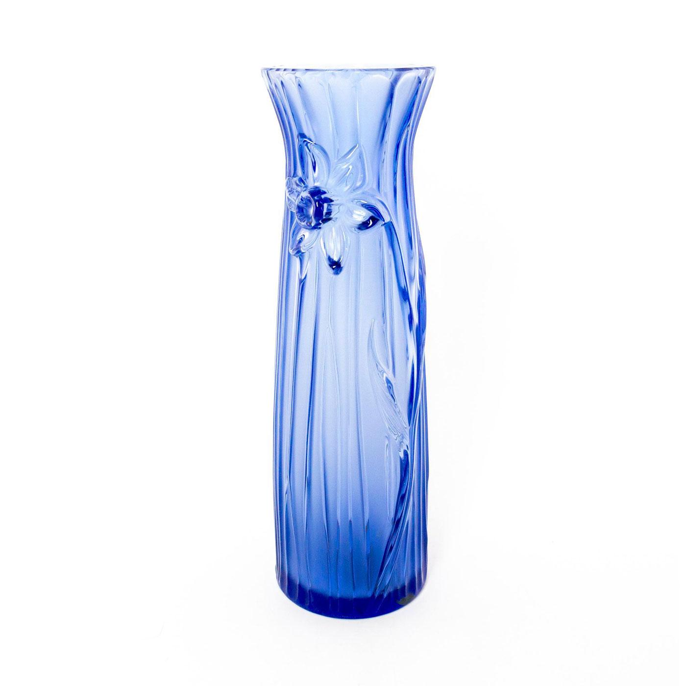 Lalique Jonquille Daffodil Blue Crystal Vase | Lion and Unicorn