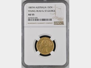 1887 MELBOURNE MINT GOLD SOVEREIGN YOUNG HEAD AU55
