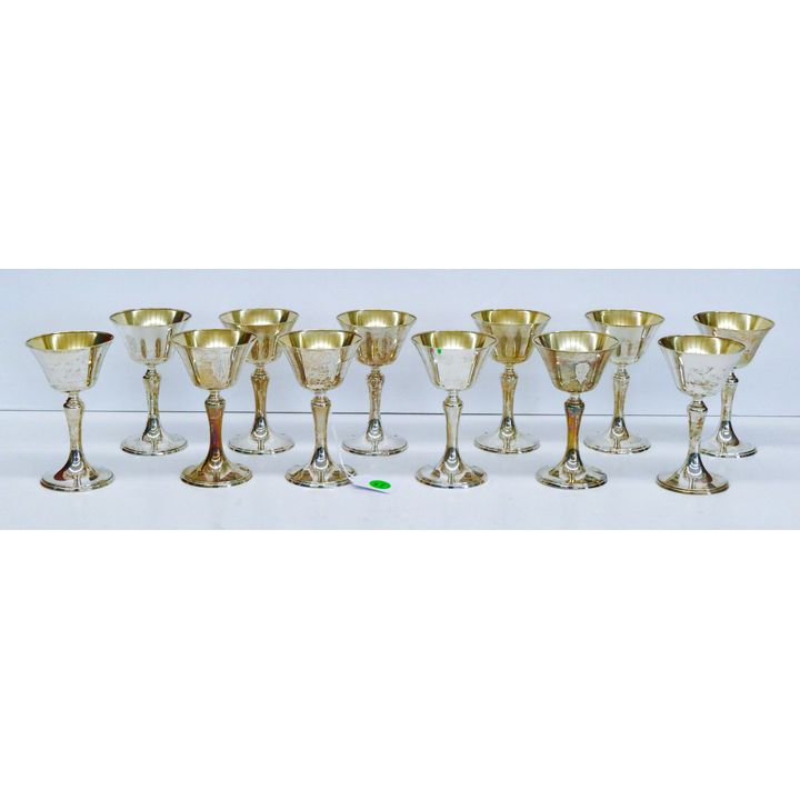 Set 12 Gorham Whiting Sterling Wine Goblets 5'' - 889 Grams TW