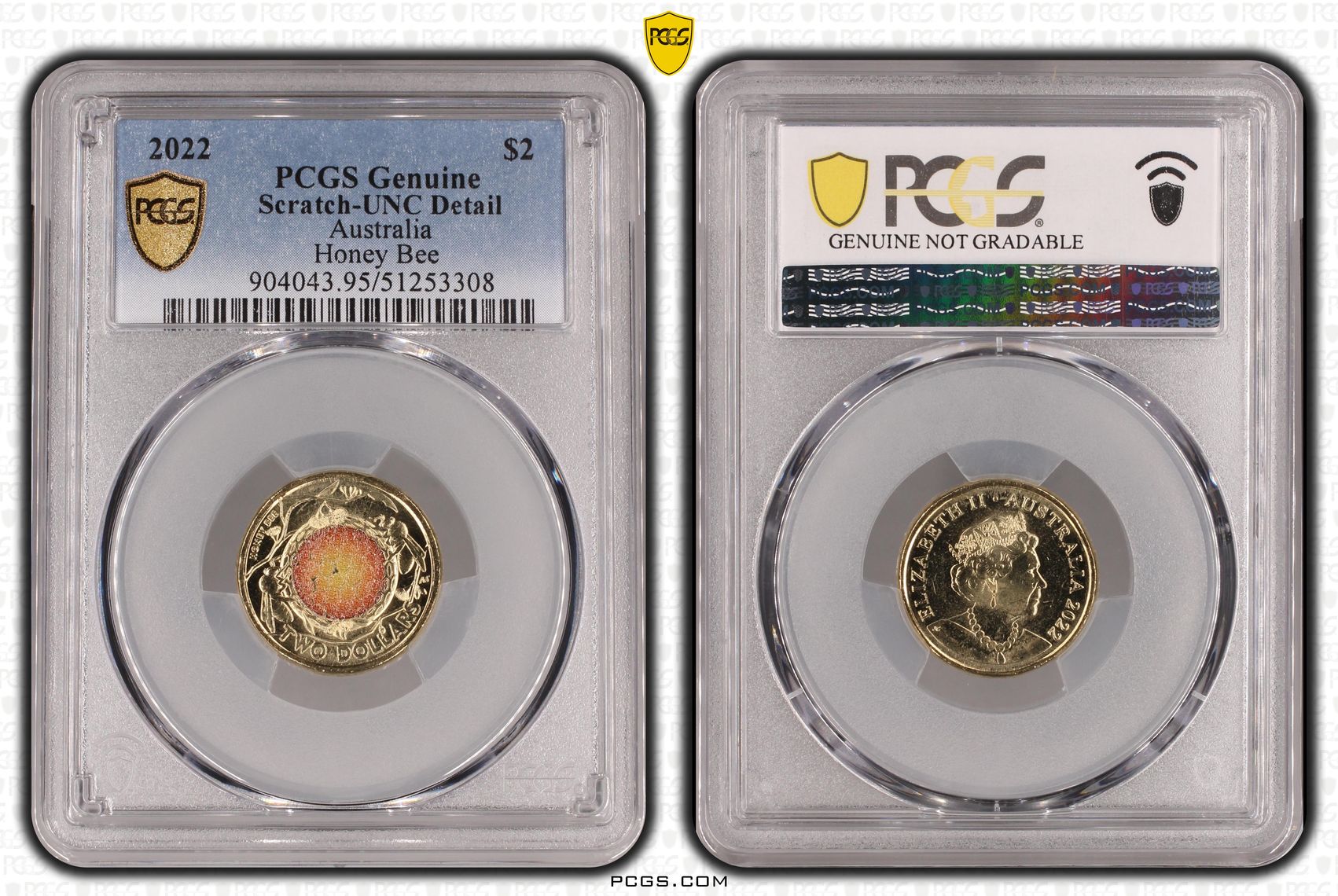 Honey Bee Colorized, Two Dollar, 2022, PCGS Genuine - UNC Details (95 - Scratch)