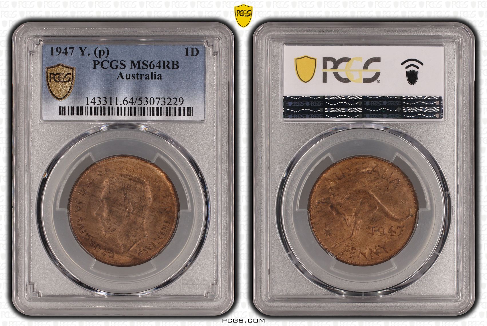 George VI, Penny, 1947 Y., PCGS MS64RB