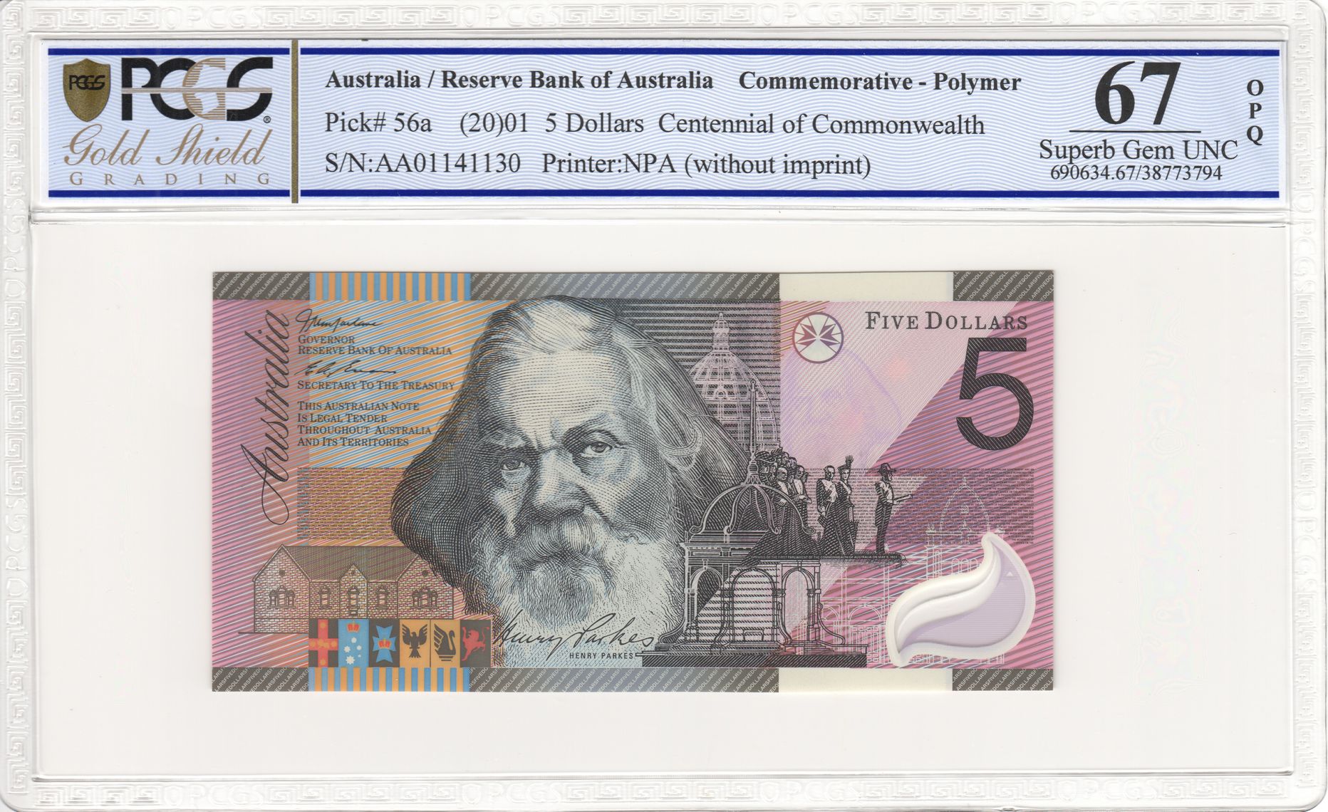 MacFarlane/Evans, Commemorative, Five Dollar, 2001, PCGS Superb Gem UNC 67 PPQ