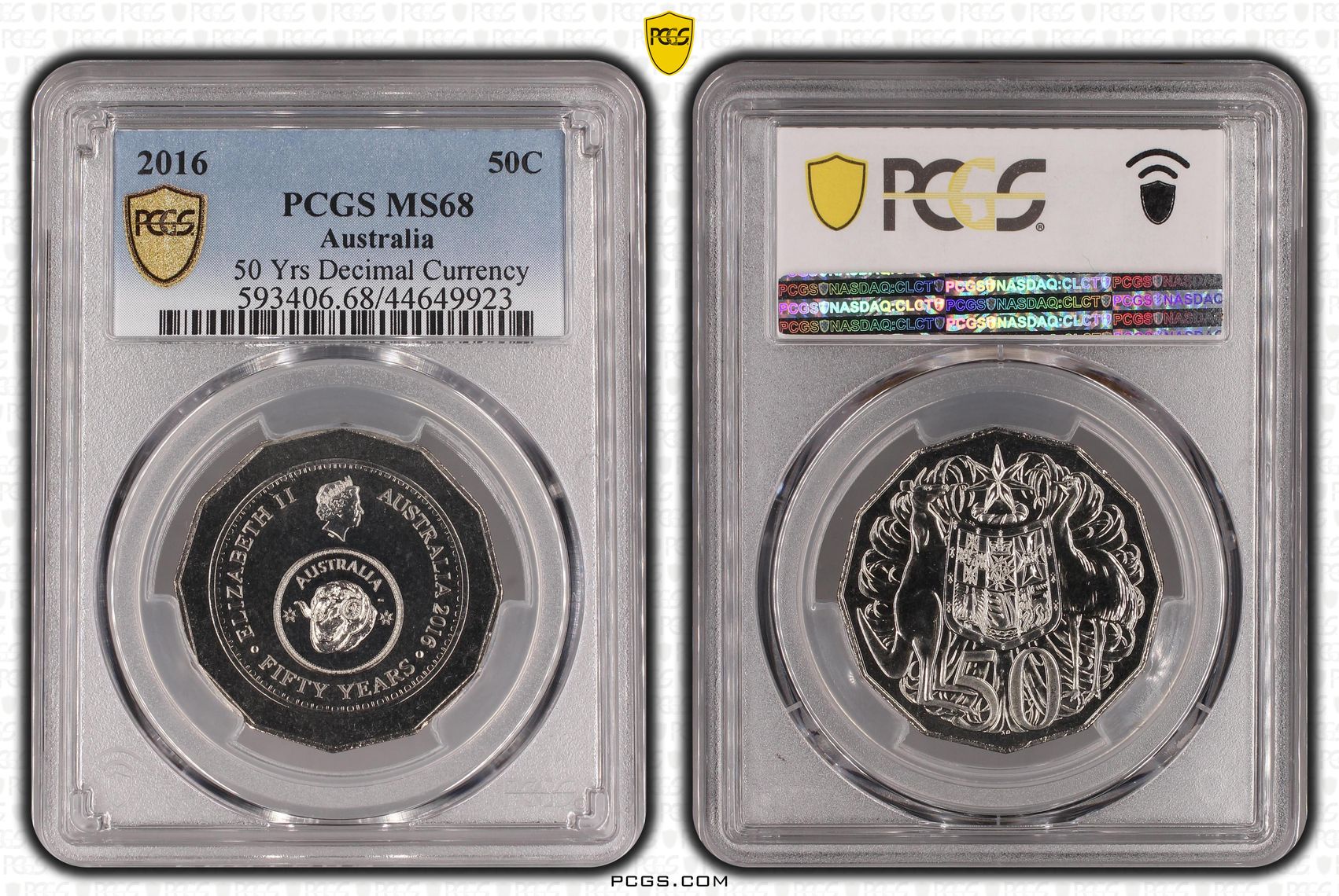 2016 Australian Fifty Cent, 50c 50th Ann. Decimal Currency PCGS - MS68 -923