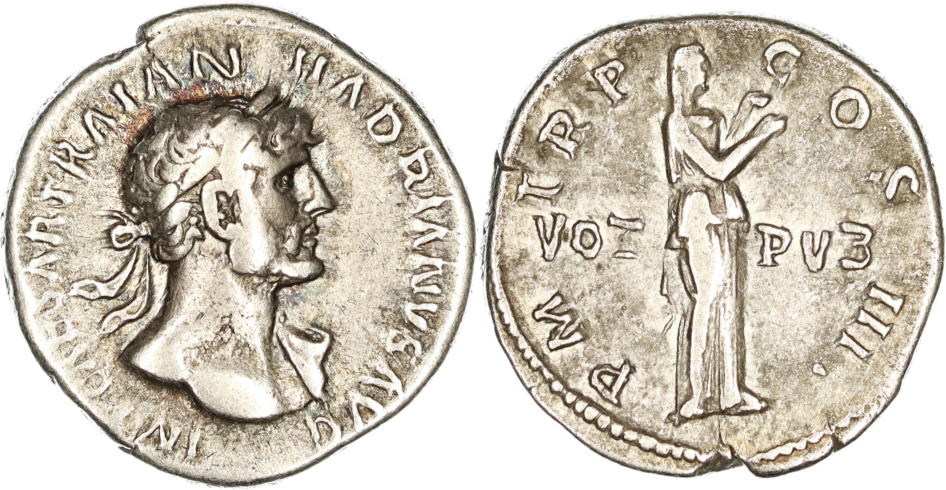 Roman Empire, Hadrian, Silver Denarius, 119-120 AD, nVF