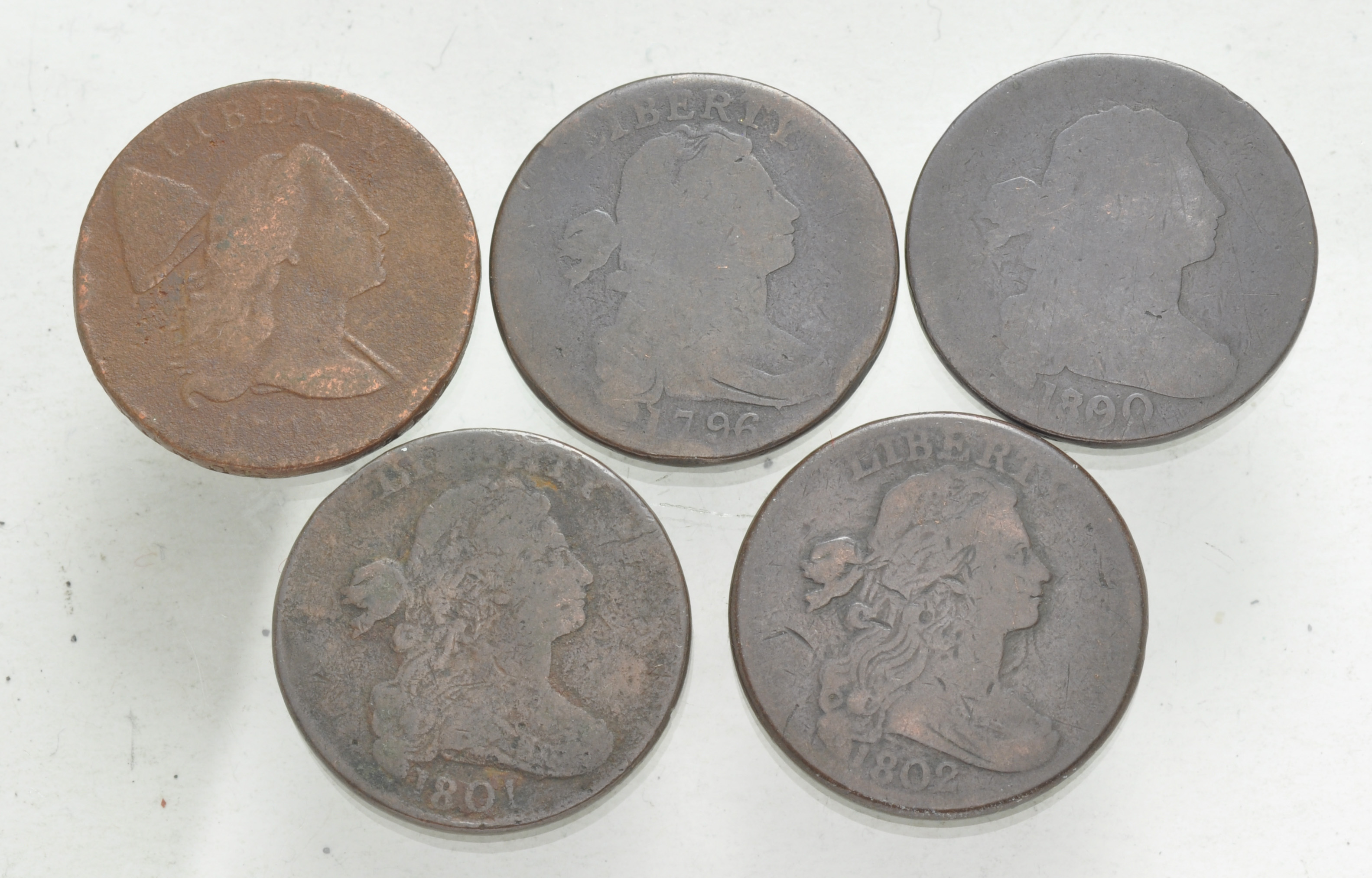 Lot of five (5) Large Cents. Fair to VG. Includes: 1794 Liberty Cap ...