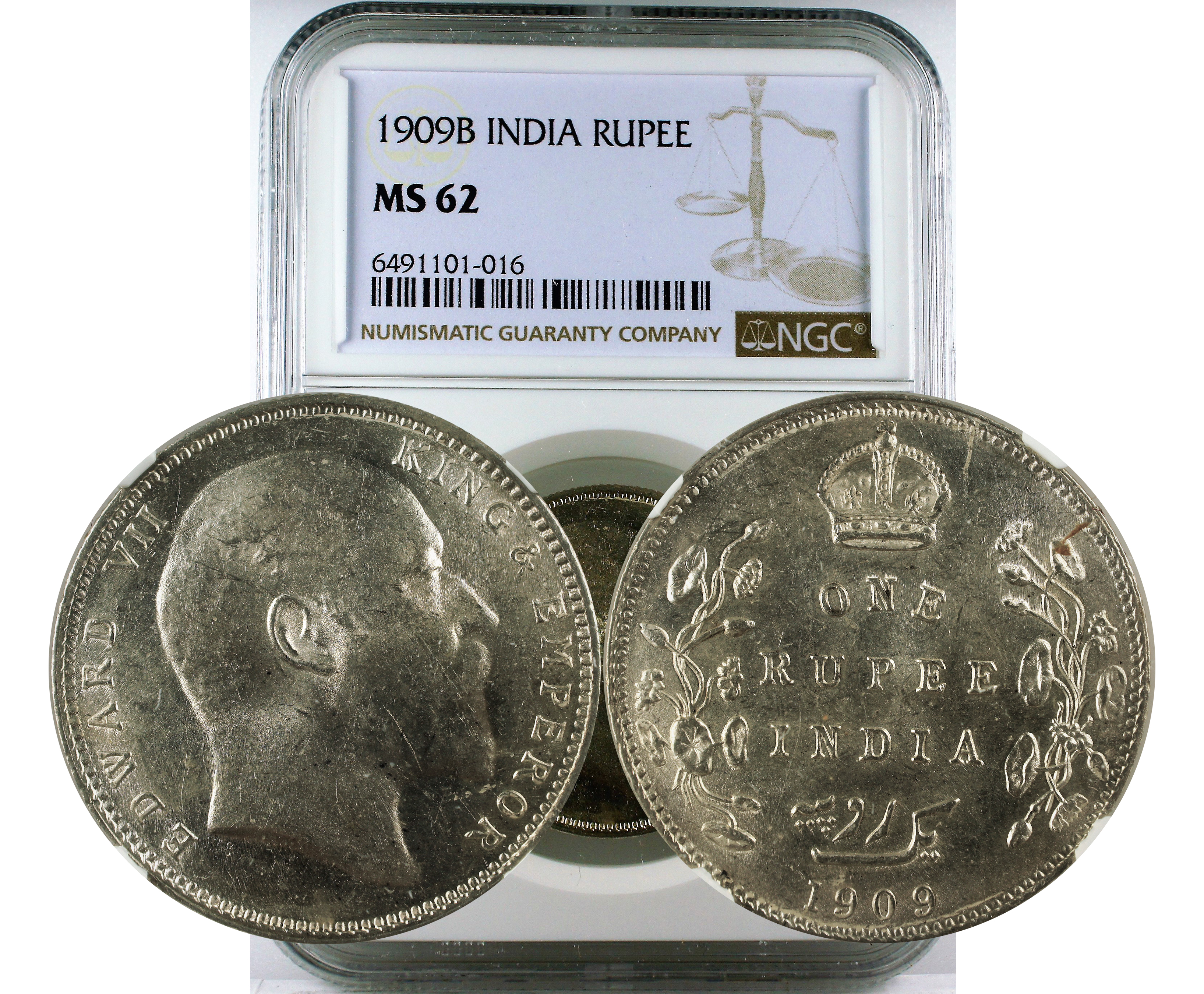 1909B INDIA RUPEE MS 62