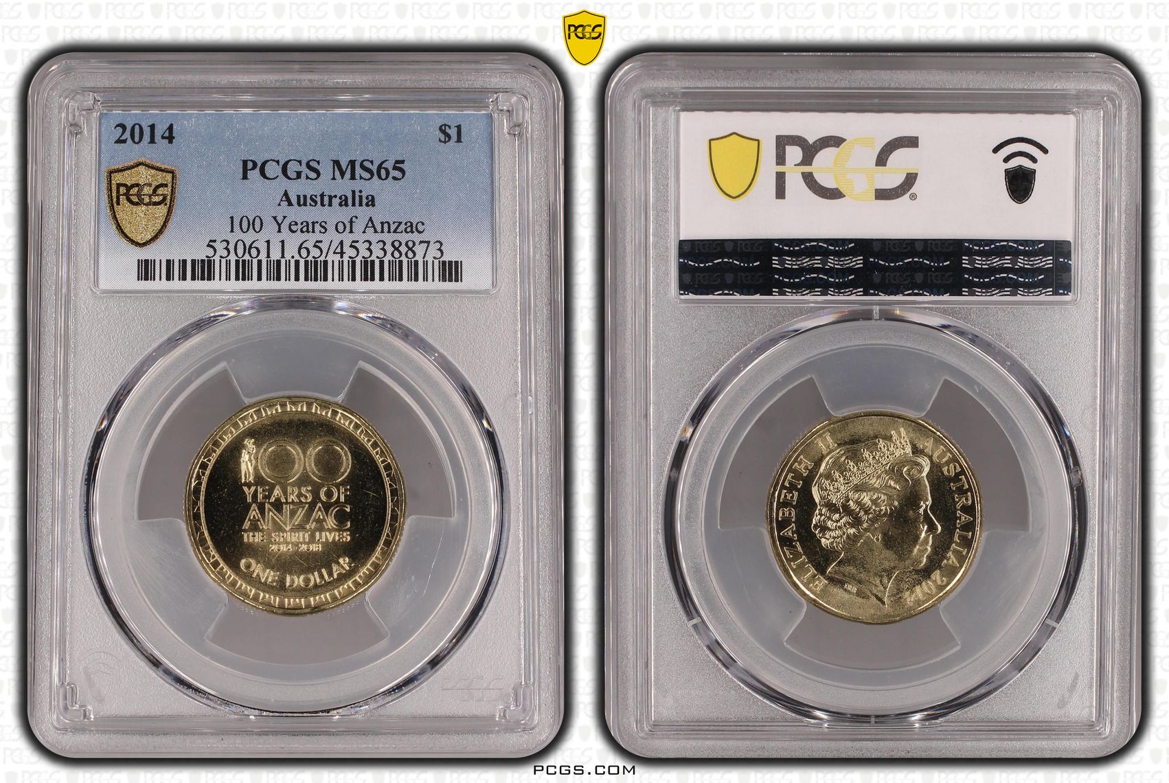 100 Years of Anzac, One Dollar, 2014, PCGS MS65