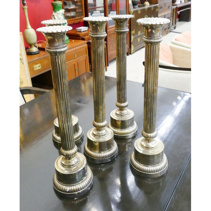 5pc Silverplated Column Candlesticks- 18''