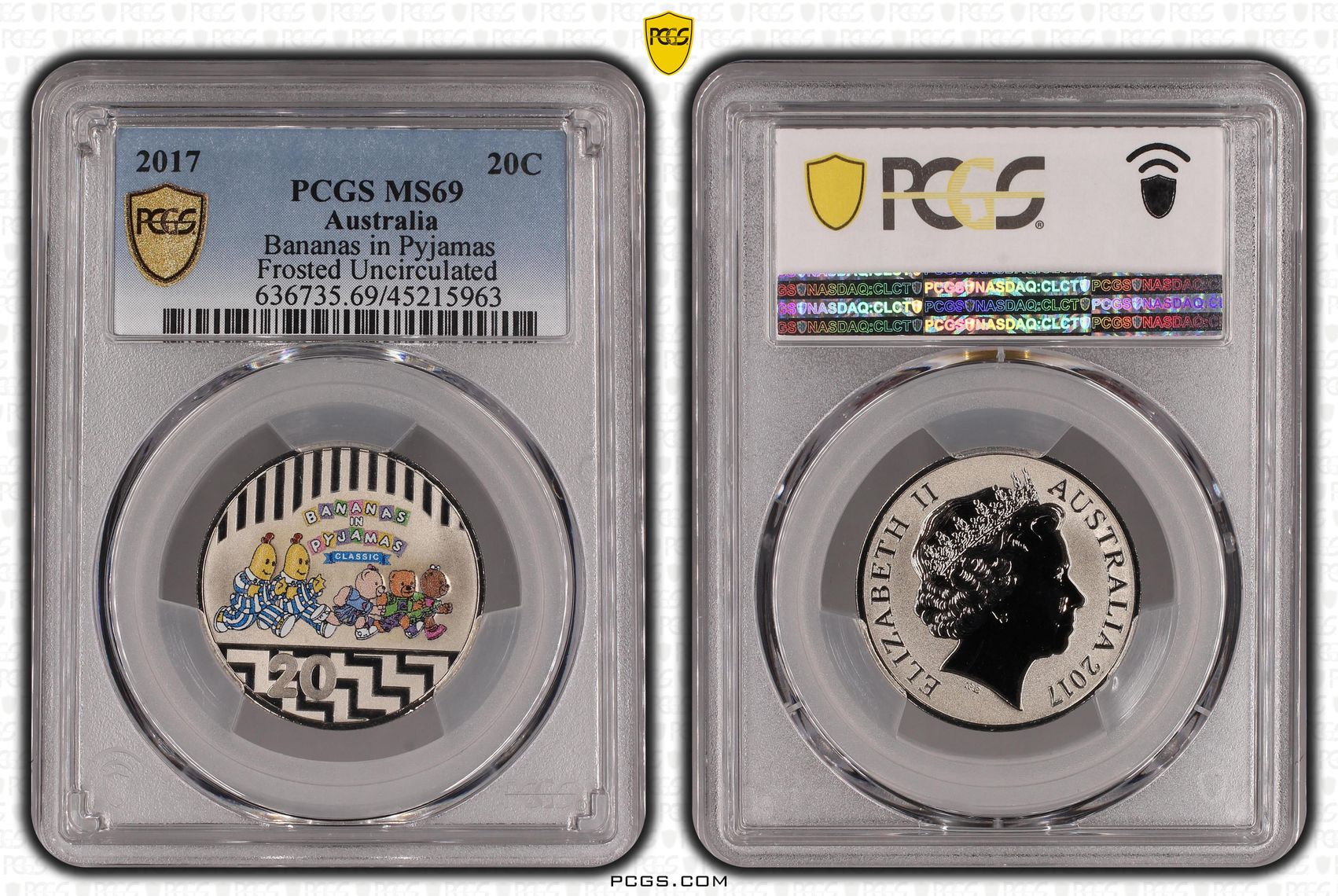 2017 Australia Twenty Cent, 20c Bananas in Pajamas Frosted Uncirculated PCGS - MS69 -963