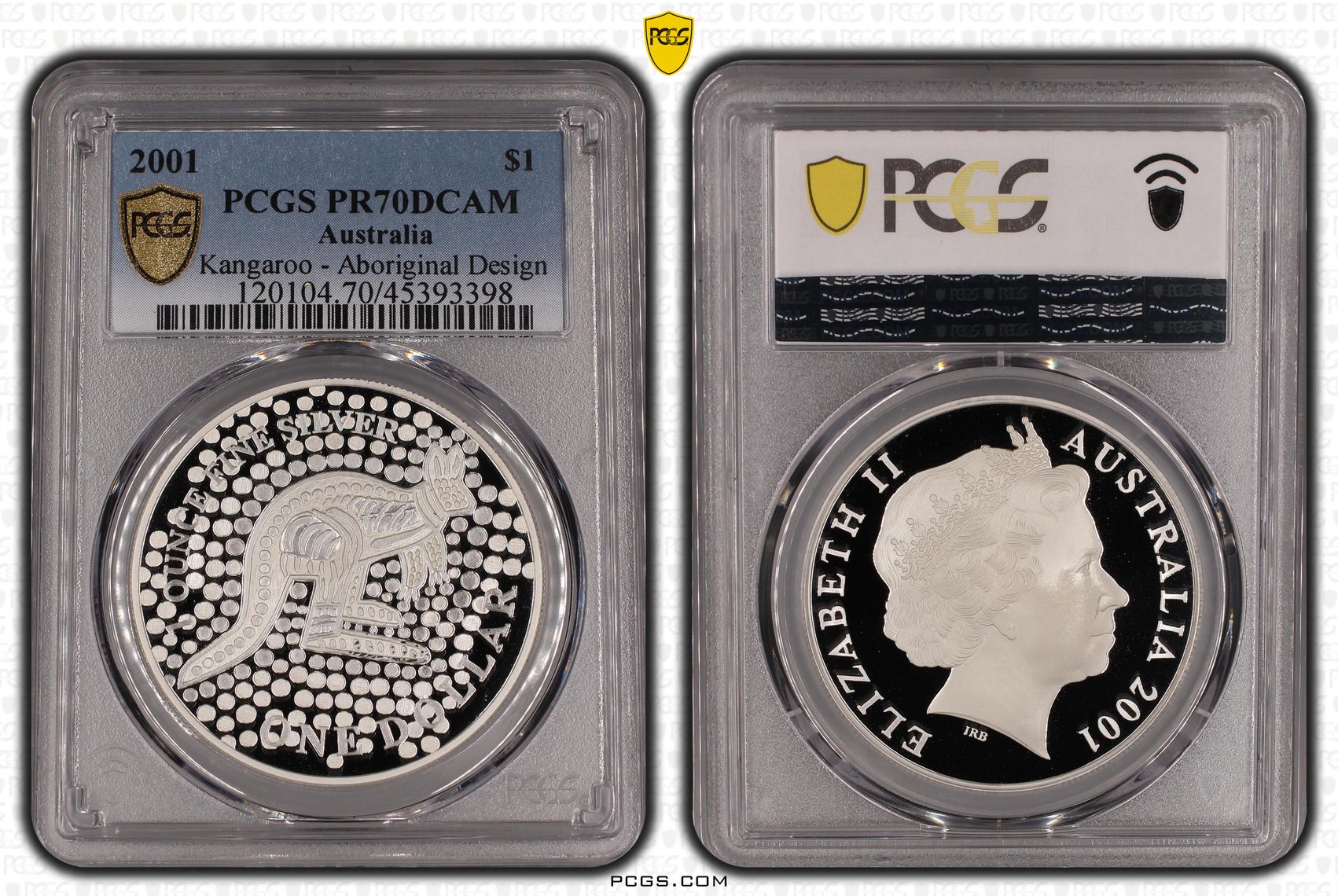 Elizabeth II, Silver 1oKangaroo, One Dollar, 2001, PCGS PR 70DCAM