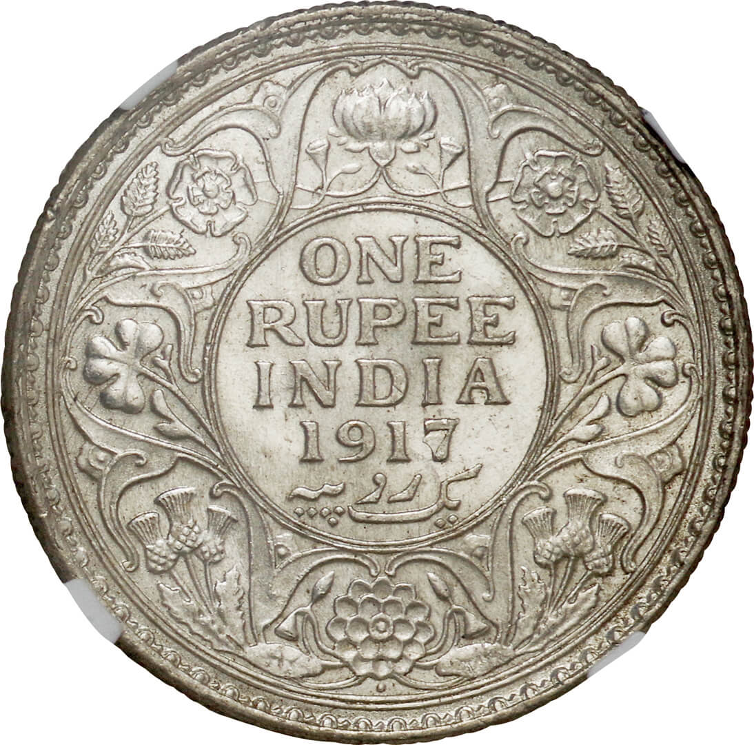 英領インド-British India. 1917. Silver. ルピー(Rupee). NGC MS64