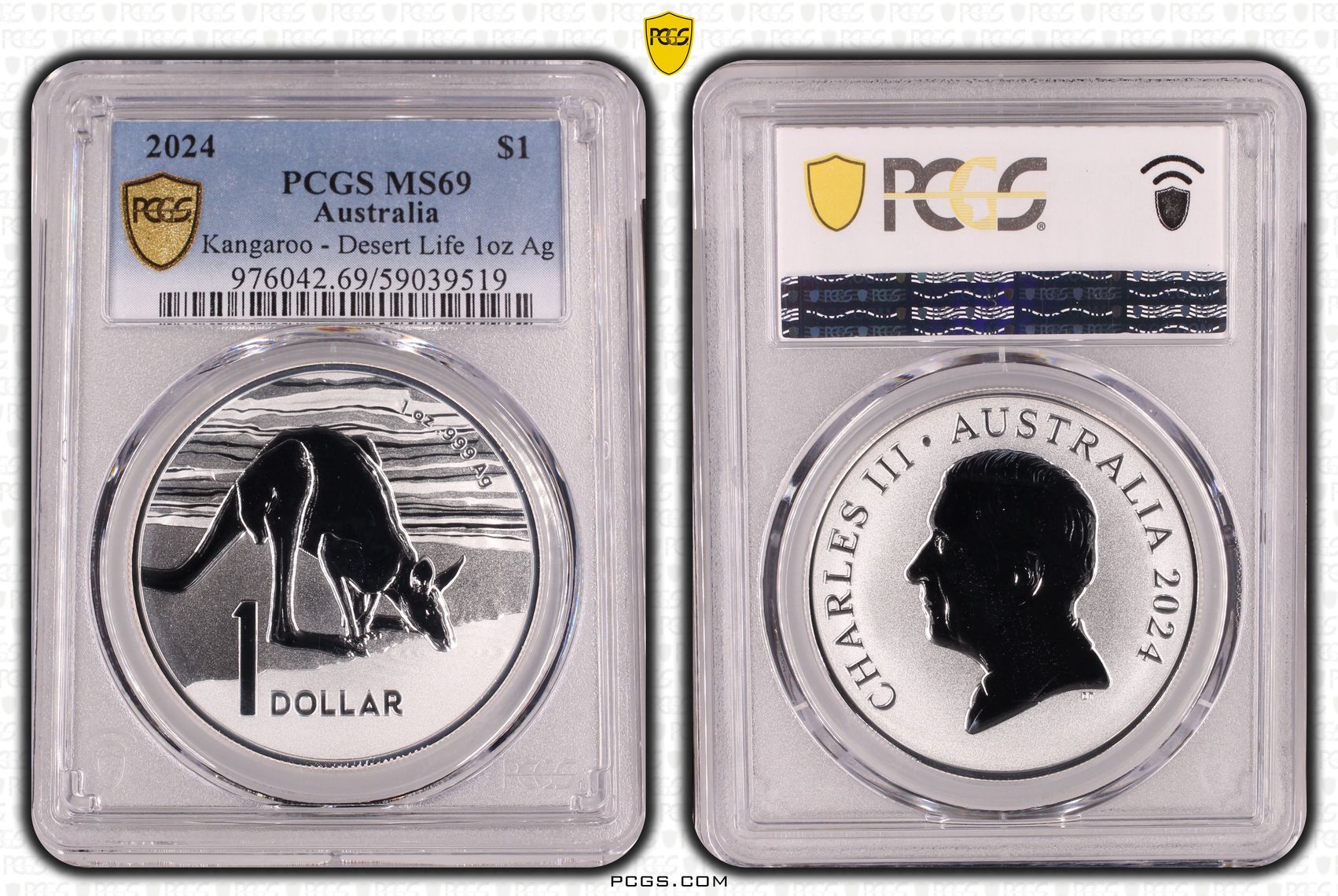 Kangaroo - Desert Life 1oz Ag, One Dollar, 2024, PCGS MS69