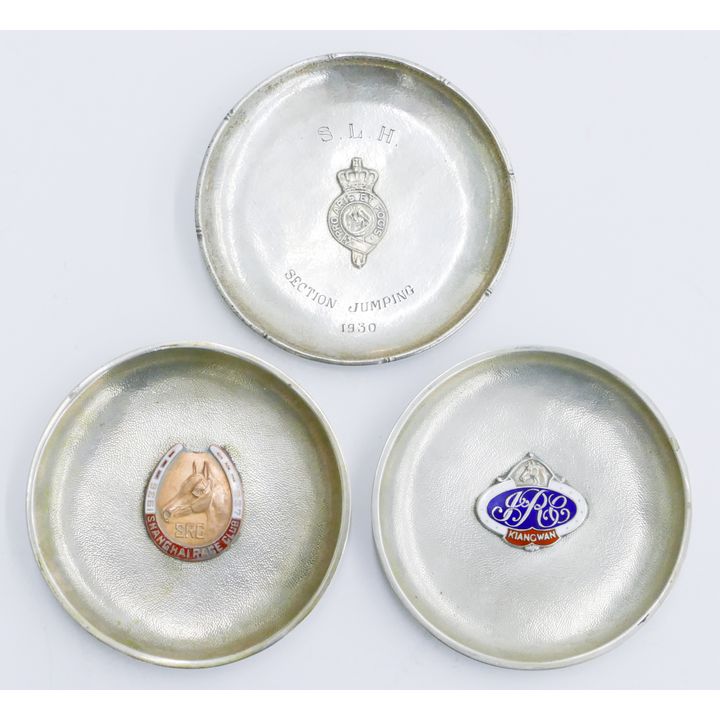 3pc Chinese 1930's Silver Horse Racing Club Dishes