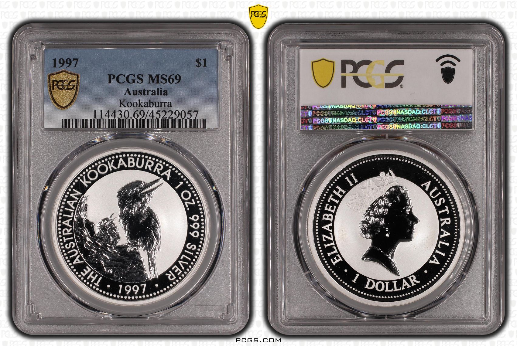 1997 Australia One Dollar, $1 Silver Kookaburra PCGS - MS69 -057