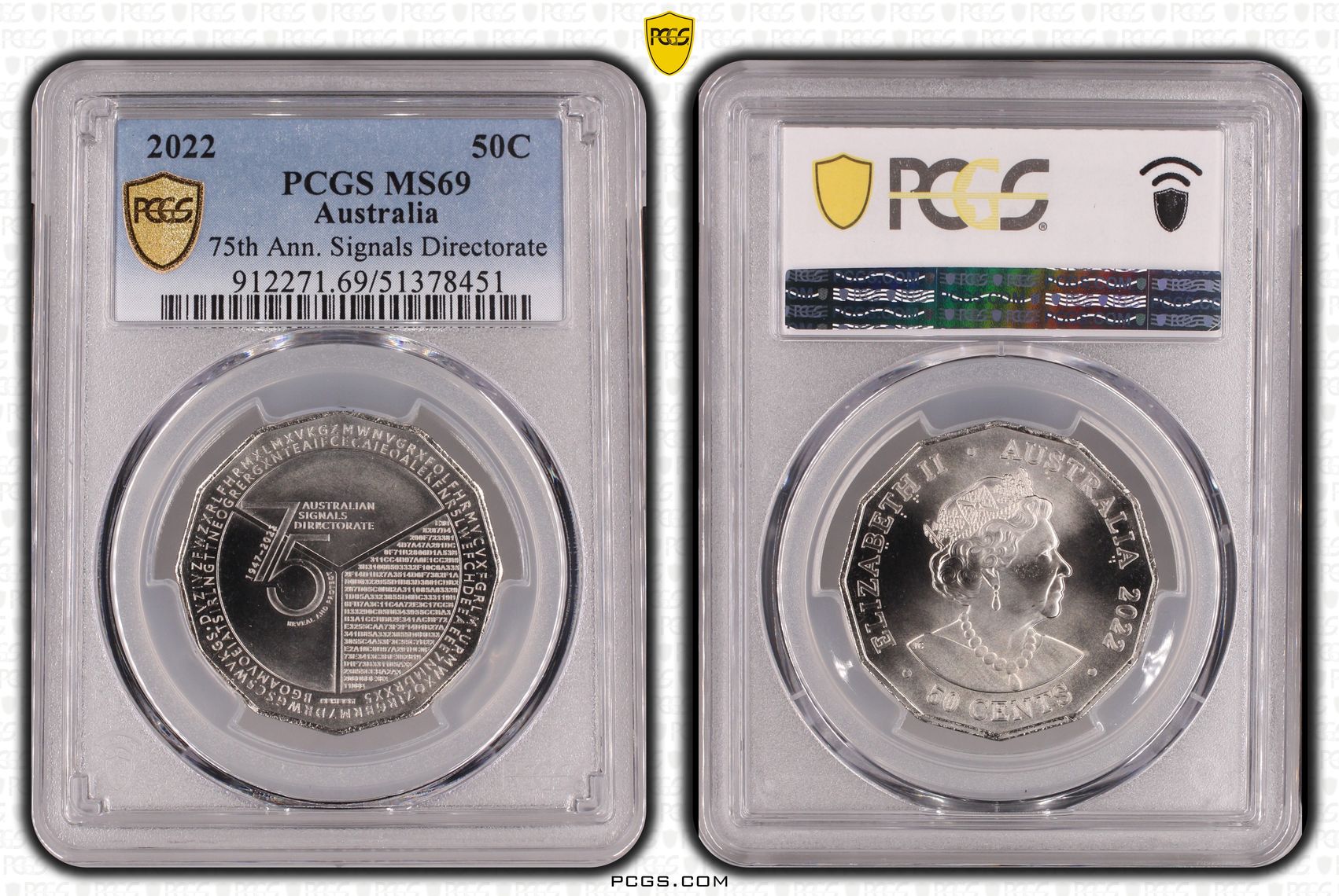 75th Ann. Signals Directorate, Fifty Cent, 2022, PCGS MS69