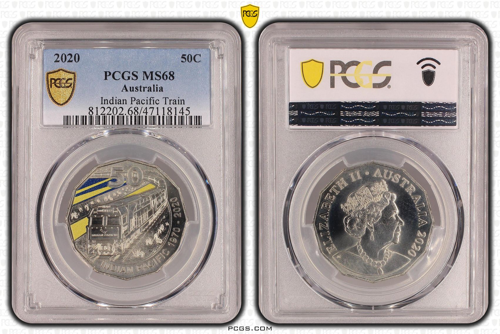 Elizabeth II, Indian Pacific Train, Fifty Cent, 2020, PCGS MS68