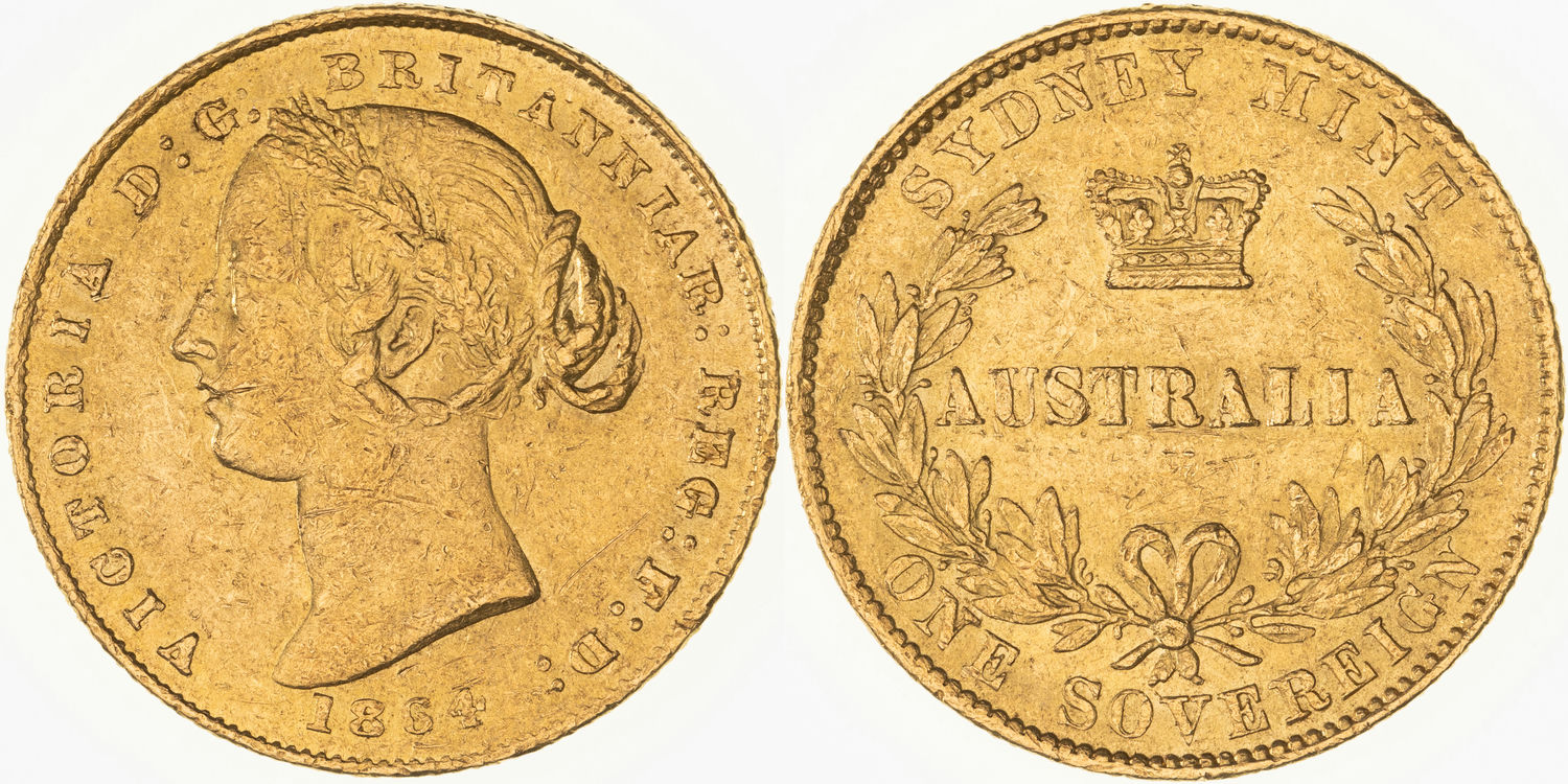 Victoria, Sydney Mint Reverse - Type II, Sovereign, 1864, VF