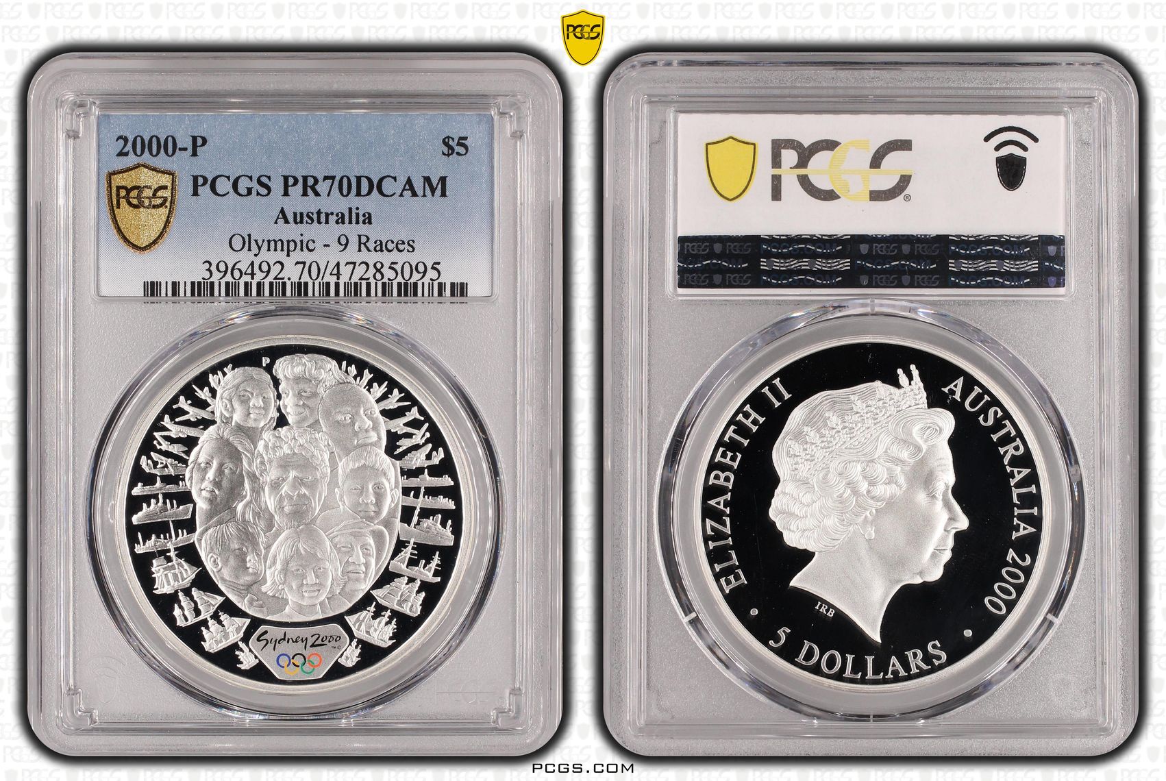 Elizabeth II, 9 Races, Pop 2/0, Five Dollar, 2000-P, PCGS PR70DCAM