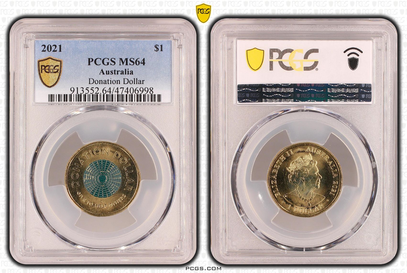 Donation Dollar Colourised, One Dollar, 2021, PCGS MS64