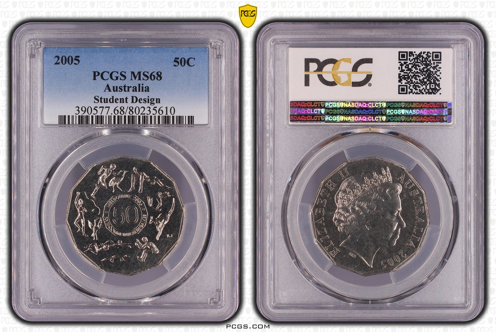 322 · Elizabeth II, Commonwealth Games Student Design, Fifty Cent, 2005, PCGS MS68