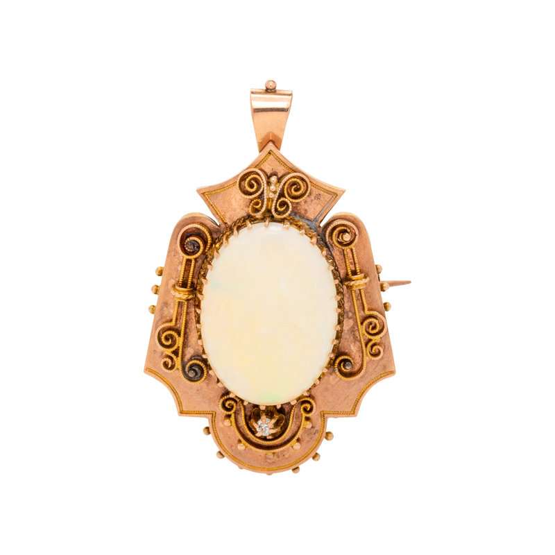 VICTORIAN, YELLOW GOLD AND OPAL PENDANT/BROOCH