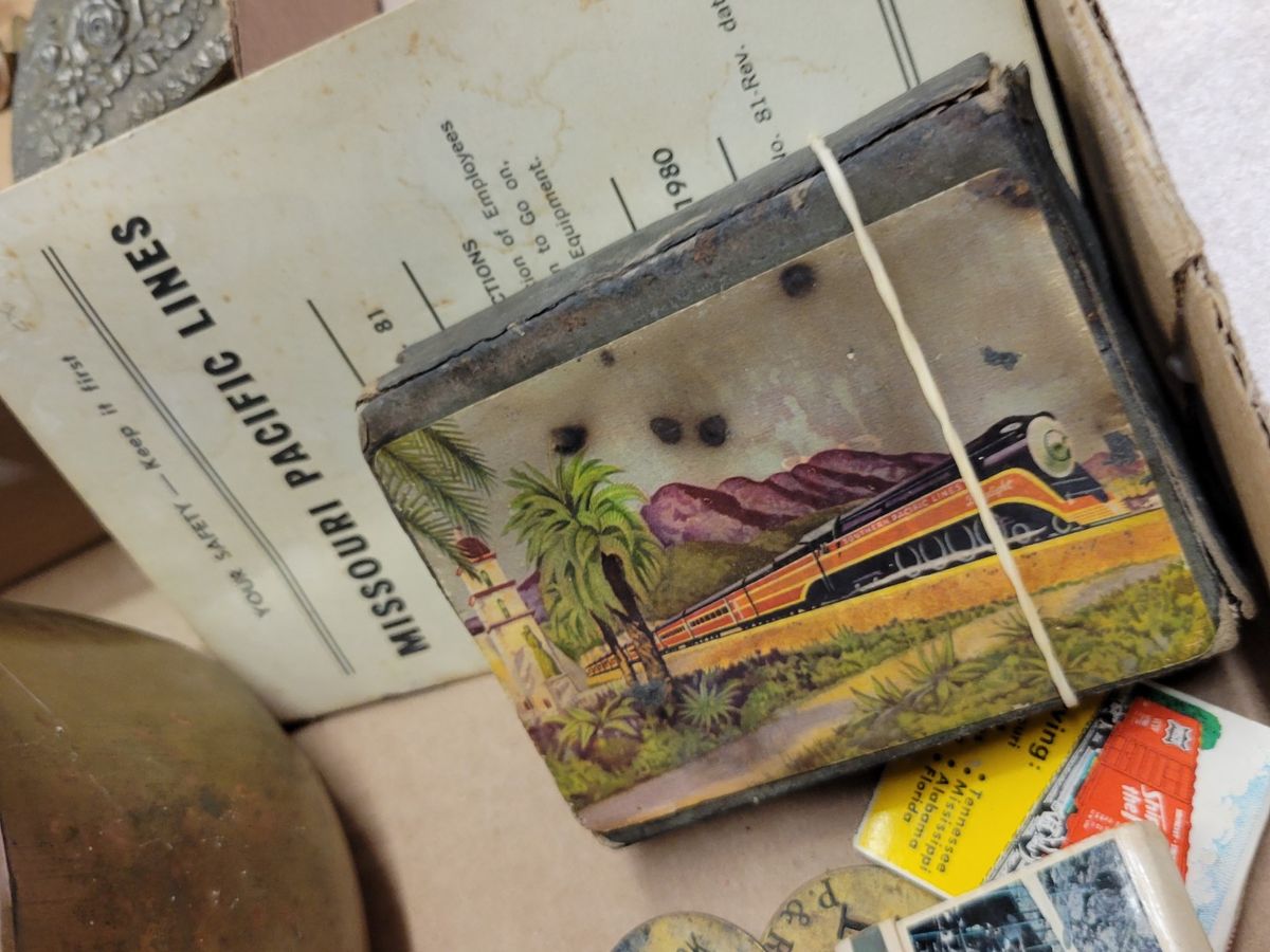 Antique Oil Lamp Insert and Various Railroad Tags Midwest Auctions, LLC