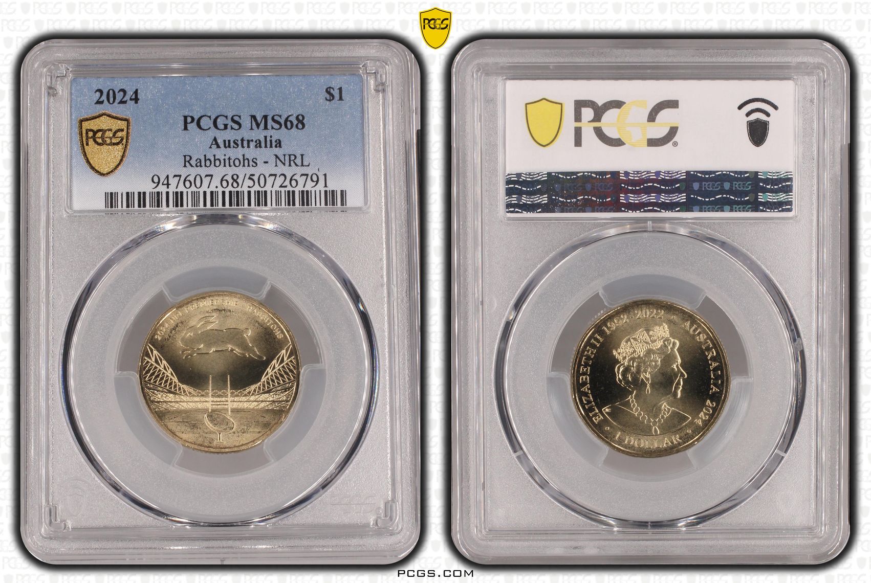 Rabbitohs - NRL POP 4/0, One Dollar, 2024, PCGS MS68