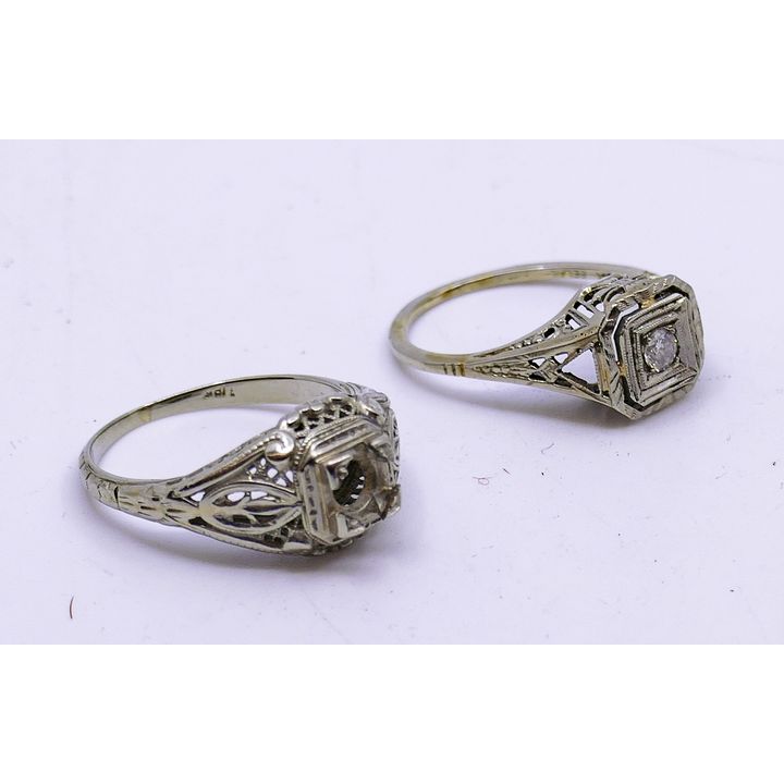2pc Art Deco Platinum & 18K Rings- 4.3g TW