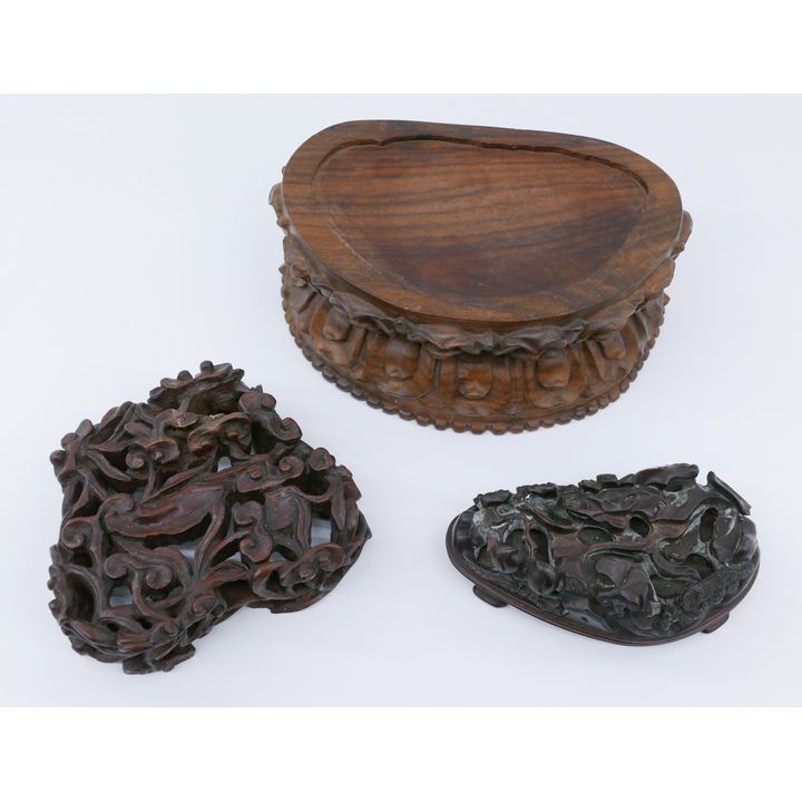 3pc Chinese Qing Rosewood Ornate Stands