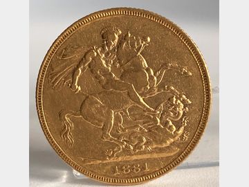 1881 VICTORIA YOUNG HEAD MELBOURNE GEORGE & DRAGON GOLD SOVEREIGN