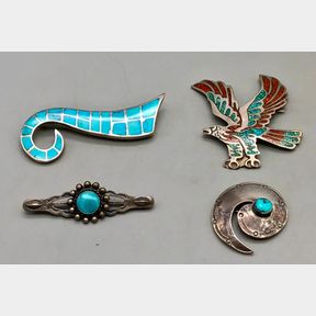 Four Sterling Silver Pins with Turquoise