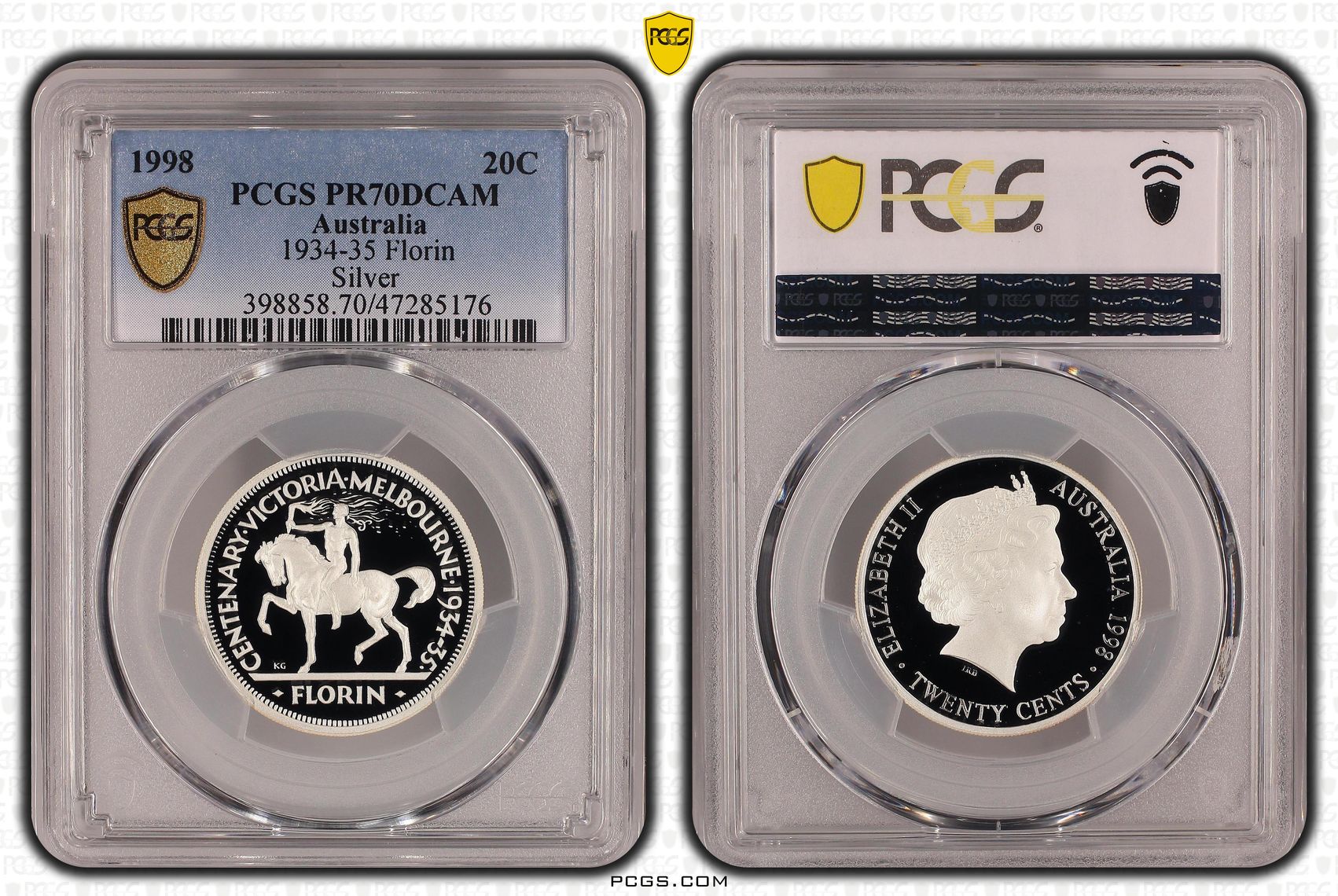 Elizabeth II, 1934-35 Florin Silver, Twenty Cent, 1998, PCGS PR70DCAM