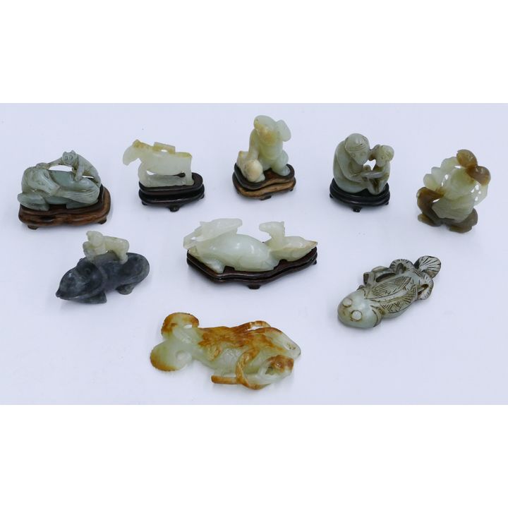 9pc Chinese Qing Jade Animal Pebble Carvings