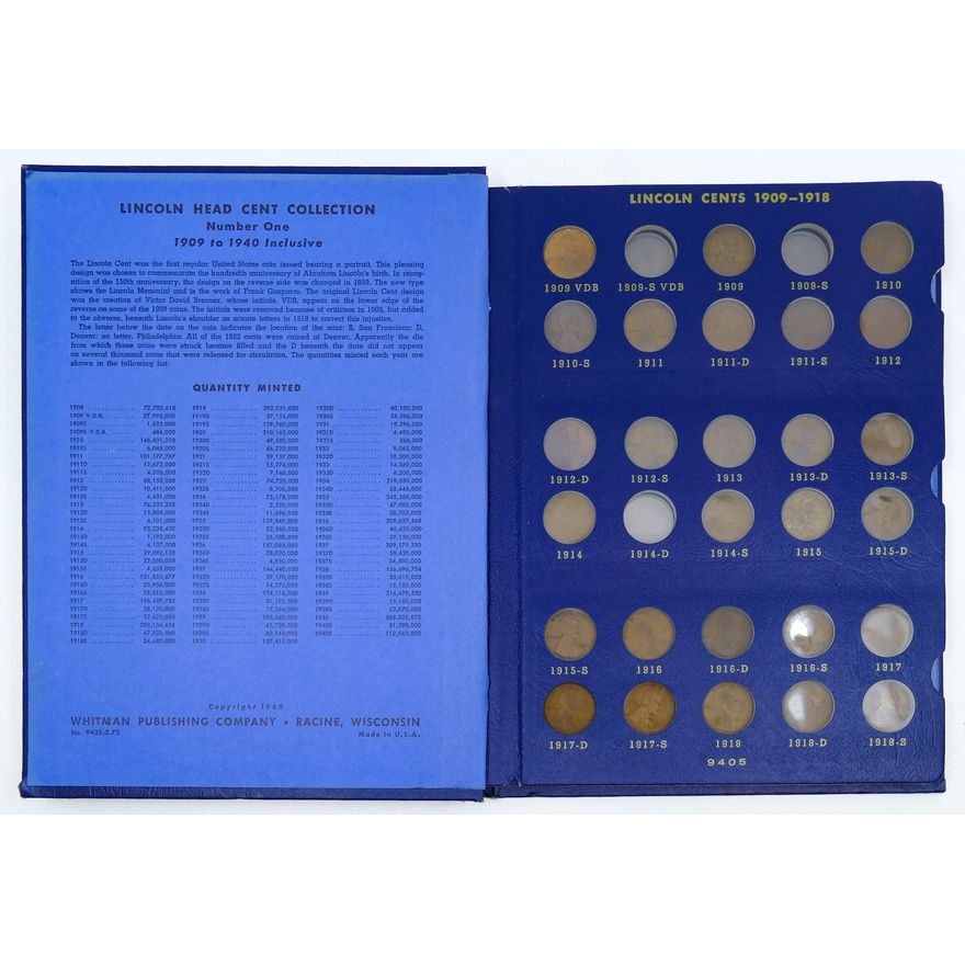 US Lincoln Cents 1909-40 Whitman Book 85pc